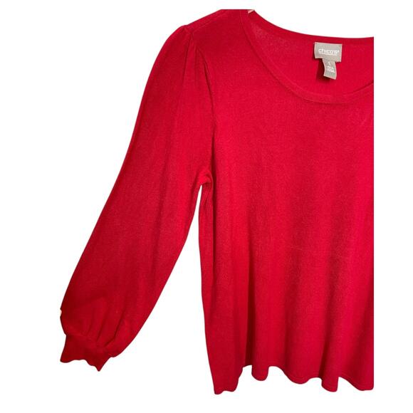 Chico’s Red Puff Sleeve Knit Top Women’s Size 1 (M/L) - Picture 6 of 6